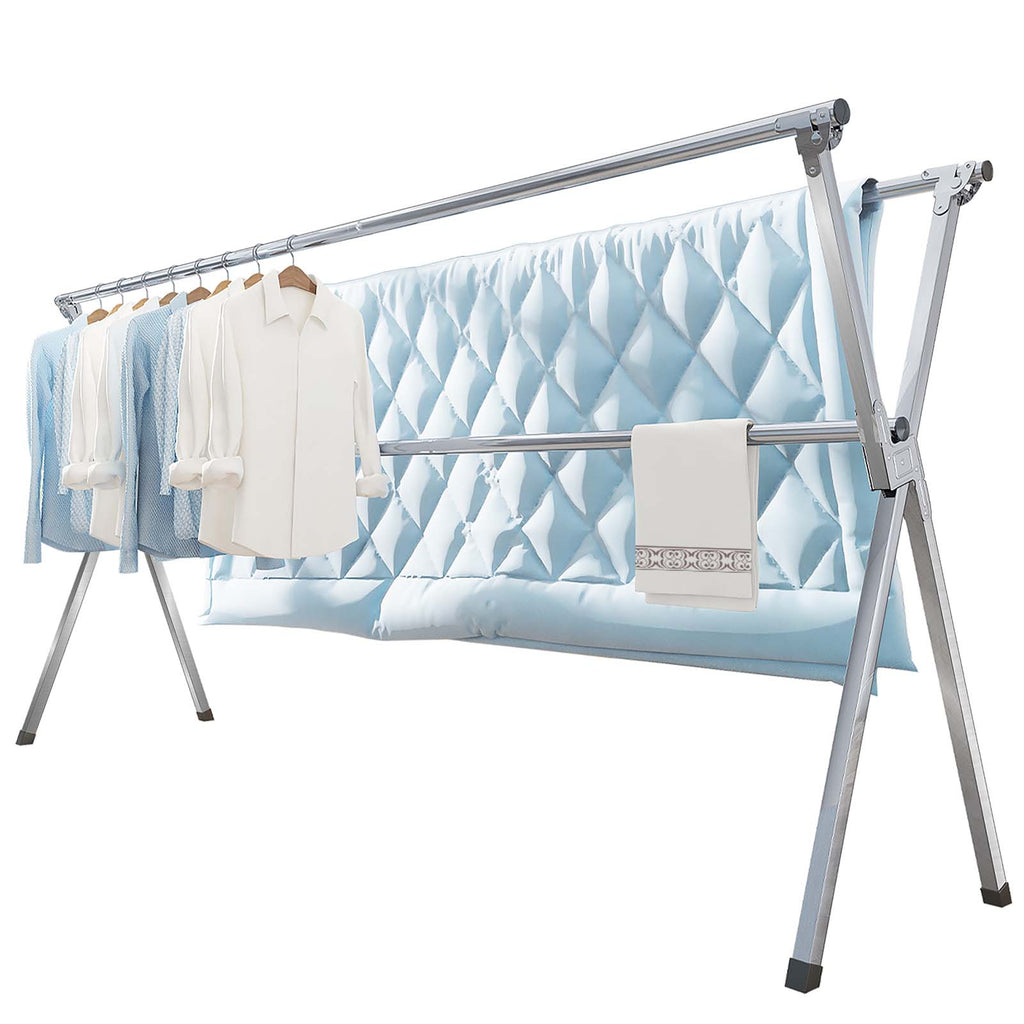 Clothes Drying Rack 79 Inches Folding Indoor Outdoor, Drying Rack Clothing Collapsible, Foldable Laundry Drying Rack, Heavy Duty Stainless Steel Clothesline, Garmet Rack, 20 Hooks 12 Clips