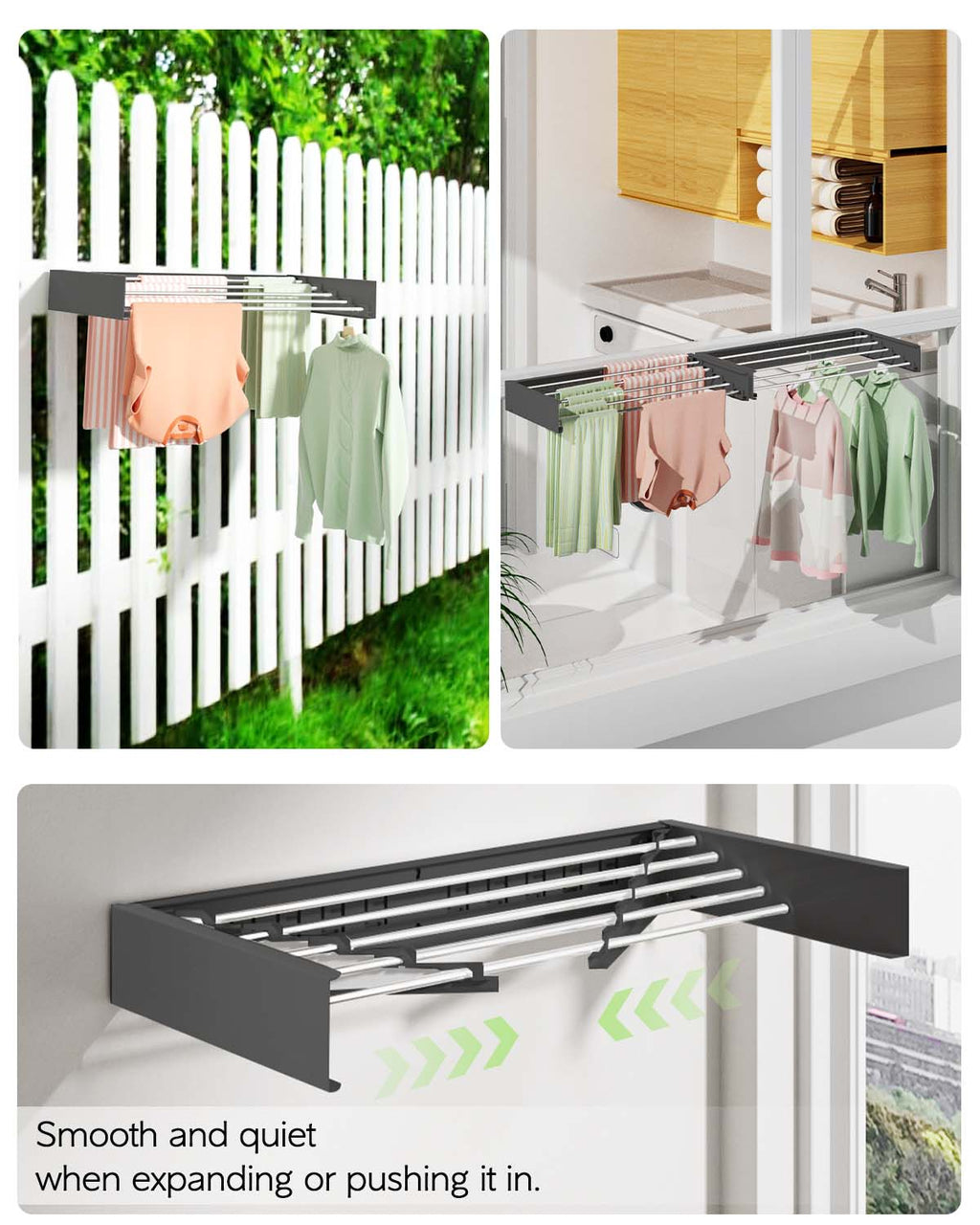 Wall Mounted Clothes Drying Rack 32", Foldable Wall Mount Laundry Rack Folding Indoor, Drying Rack Clothing Collapsible, Hidden Space Saver with Wall Template, 5 Rods, Black